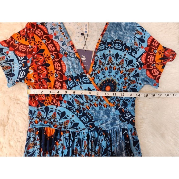 Lilbetter Women's Blue Red Orange Floral Fit & Flare Summer Dress Size M NWT - Picture 5 of 6